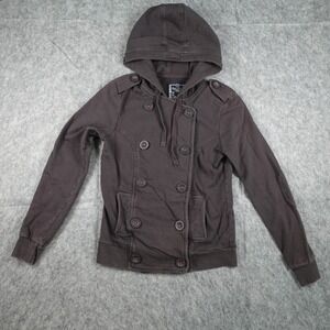Talula Hoodie Women Medium Purple Double Breasted Military Cotton Elbow Patches
